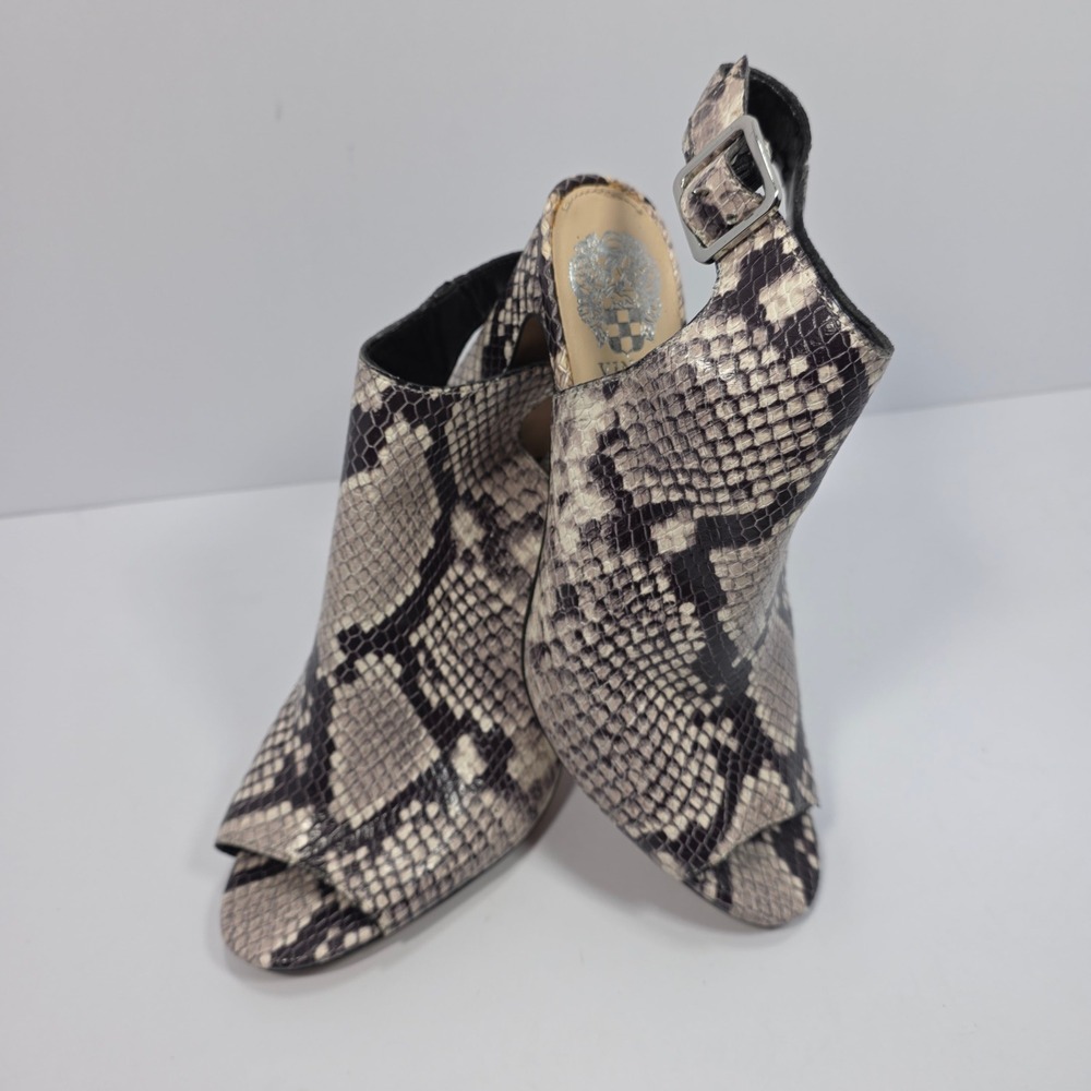 Vince Camuto Cellia Peep Toe Bootie 7M Snakeskin Leather Block Heel Slingback